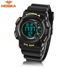 image of HOSKA H020B CHILDREN LED DIGITAL WATCH 5ATM DAY DATE DISPLAY WRISTWATCH (YELLOW AND BLACK) 0