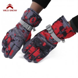 image of WILD SNOW PAIRED OUTDOOR WARM WINDPROOF SKIING GLOVES (DEEP RED) XL