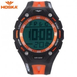 image of HOSKA H010B CHILDREN SPORT WATCH STOPWATCH ALARM BACKLIGHT WEEK DISPLAY 50M WATER RESISTANCE LED WRISTWATCH (BLACK AND ORANGE) 0