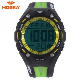 image of HOSKA H010B CHILDREN SPORT WATCH STOPWATCH ALARM BACKLIGHT WEEK DISPLAY 50M WATER RESISTANCE LED WRISTWATCH (BLACK AND GREEN) 0
