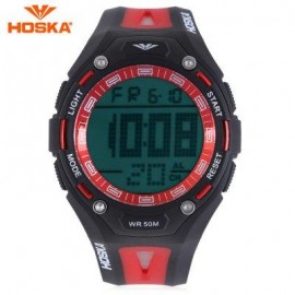 image of HOSKA H010B CHILDREN SPORT WATCH STOPWATCH ALARM BACKLIGHT WEEK DISPLAY 50M WATER RESISTANCE LED WRISTWATCH (RED WITH BLACK) 0