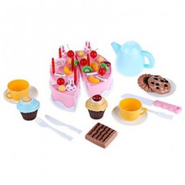 image of 54PCS DIY CUTTING BIRTHDAY CAKE SIMULATION TOY SET TOY PLAYING HOUSE GAME (PINK) -