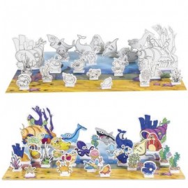 image of 3D PUZZLE SEA ANIMALS DRAWING TOY SET FOR CHILDREN (COLORFUL) -