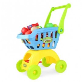 image of MINI SUPERMARKET SIMULATION SHOPPING TROLLEY PRETEND PLAY TOY SET WITH FRUIT VEGETABLE FOR CHILDREN (BLUE) -