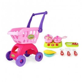image of SUPERMARKET SHOPPING CART WITH KITCHENWARE ABS PRETEND PLAY TOYS FOR KIDS (PINK) -