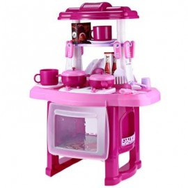 image of KIDS SIMULATION KITCHEN COOKWARE PRETEND ROLE PLAY TOY WITH MUSIC LIGHT (PINK) -