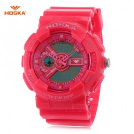 image of HOSKA HD016B DIGITAL QUARTZ CHILDREN SPORT WATCH 3ATM STOPWATCH ALARM DATE DAY LED WRISTWATCH (WATERMELON RED) 0