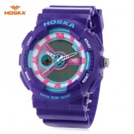 image of HOSKA HD016B DIGITAL QUARTZ CHILDREN SPORT WATCH 3ATM STOPWATCH ALARM DATE DAY LED WRISTWATCH (PINK AND PURPLE) 0