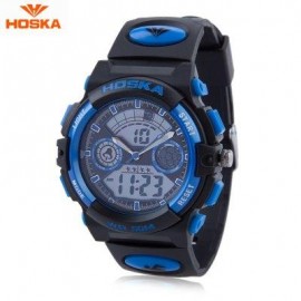 image of HOSKA HD006B DUAL MOVT CHILDREN SPORT QUARTZ WATCH WATER RESISTANCE CHRONOGRAPH DAY ALARM DISPLAY LED DIGITAL WRISTWATCH (BLUE AND BLACK) 0