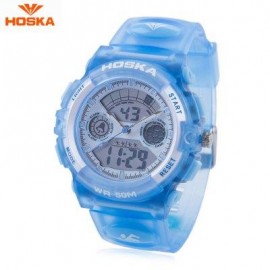 image of HOSKA HD006B DUAL MOVT CHILDREN SPORT QUARTZ WATCH WATER RESISTANCE CHRONOGRAPH DAY ALARM DISPLAY LED DIGITAL WRISTWATCH (BLUE) 0