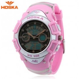 image of HOSKA HD014B DUAL MOVT CHILDREN SPORT QUARTZ DIGITAL WATCH LUMINOUS DAY CHRONOGRAPH DISPLAY 5ATM WRISTWATCH (PINK) 0