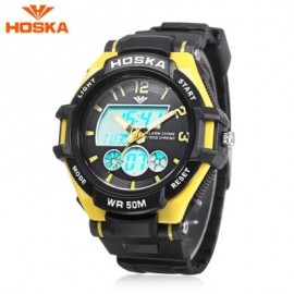 image of HOSKA HD027B CHILDREN DUAL MOVT WATCH DATE DAY DISPLAY BACKLIGHT STOPWATCH ALARM 5ATM WRISTWATCH (YELLOW) 0