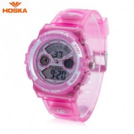 image of HOSKA HD006B DUAL MOVT CHILDREN SPORT QUARTZ WATCH WATER RESISTANCE CHRONOGRAPH DAY ALARM DISPLAY LED DIGITAL WRISTWATCH (PINK) 0