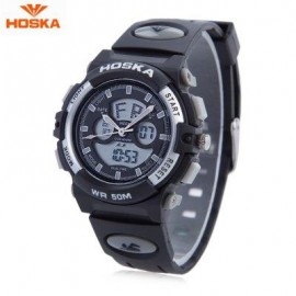image of HOSKA HD005S DUAL MOVT CHILDREN SPORT QUARTZ WATCH WATER RESISTANCE CHRONOGRAPH DATE DISPLAY LED DIGITAL WRISTWATCH (WHITE AND BLACK) 0