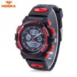 image of HOSKA HD005S DUAL MOVT CHILDREN SPORT QUARTZ WATCH WATER RESISTANCE CHRONOGRAPH DATE DISPLAY LED DIGITAL WRISTWATCH (RED WITH BLACK) 0