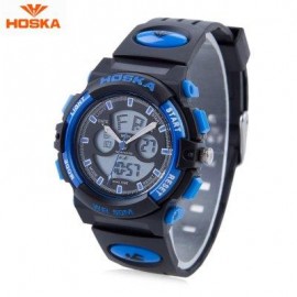 image of HOSKA HD005S DUAL MOVT CHILDREN SPORT QUARTZ WATCH WATER RESISTANCE CHRONOGRAPH DATE DISPLAY LED DIGITAL WRISTWATCH (BLUE AND BLACK) 0