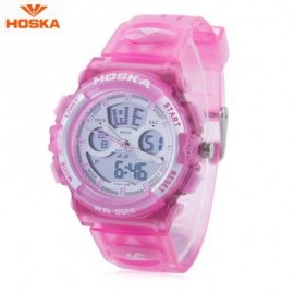 image of HOSKA HD005B DUAL MOVT CHILDREN SPORT QUARTZ WATCH WATER RESISTANCE CHRONOGRAPH DATE DISPLAY LED DIGITAL WRISTWATCH (PINK) 0