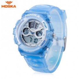 image of HOSKA HD005B DUAL MOVT CHILDREN SPORT QUARTZ WATCH WATER RESISTANCE CHRONOGRAPH DATE DISPLAY LED DIGITAL WRISTWATCH (BLUE) 0