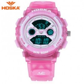 image of HOSKA HD006S MULTIFUNCTIONAL DUAL MOVEMENT CHILDREN SPORT WATCH STOPWATCH ALARM BACKLIGHT WEEK DISPLAY 50M WATER RESISTANCE LED WRISTWATCH (PINK) 0