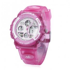 image of HOSKA H003B 5ATM DUAL MOVT CHILDREN SPORT WATCH CHRONOGRAPH CALENDAR ALARM BACKLIGHT WRISTWATCH (PINK) 0