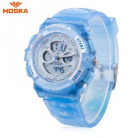 image of HOSKA HD005S DUAL MOVT CHILDREN SPORT QUARTZ WATCH WATER RESISTANCE CHRONOGRAPH DATE DISPLAY LED DIGITAL WRISTWATCH (BLUE) 0