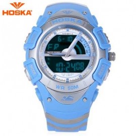 image of HOSKA HD011B DUAL MOVEMENT CHILDREN SPORT WATCH STOPWATCH CALENDAR ALARM BACKLIGHT 50M WATER RESISTANCE LED WRISTWATCH (BLUE) 0
