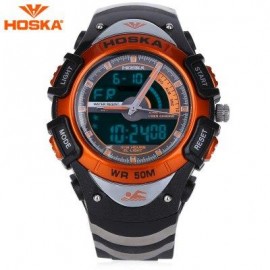 image of HOSKA HD011B DUAL MOVEMENT CHILDREN SPORT WATCH STOPWATCH CALENDAR ALARM BACKLIGHT 50M WATER RESISTANCE LED WRISTWATCH (BLACK AND ORANGE) 0