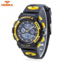 image of HOSKA HD005S DUAL MOVT CHILDREN SPORT QUARTZ WATCH WATER RESISTANCE CHRONOGRAPH DATE DISPLAY LED DIGITAL WRISTWATCH (YELLOW AND BLACK) 0