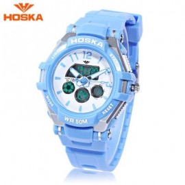 image of HOSKA HD028S CHILDREN DUAL MOVT WATCH CALENDAR 5ATM 24 HOUR DISPLAY LED DIGITAL WRISTWATCH (BLUE) 0