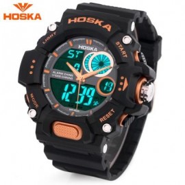 image of HOSKA HD031B CHILDREN DUAL MOVT WATCH DATE DAY DISPLAY ALARM CHRONOGRAPH WRISTWATCH (BLACK AND ORANGE) 0