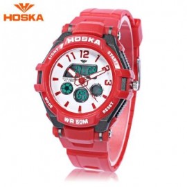 image of HOSKA HD028S CHILDREN DUAL MOVT WATCH CALENDAR 5ATM 24 HOUR DISPLAY LED DIGITAL WRISTWATCH (RED) 0