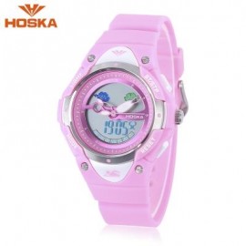 image of HOSKA HD023S DUAL MOVT CHILDREN QUARTZ DIGITAL WATCH LUMINOUS DATE DAY DISPLAY 5ATM WRISTWATCH (PINK) 0