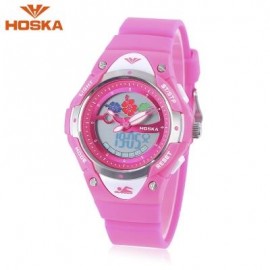 image of HOSKA HD023S DUAL MOVT CHILDREN QUARTZ DIGITAL WATCH LUMINOUS DATE DAY DISPLAY 5ATM WRISTWATCH (DEEP PINK) 0