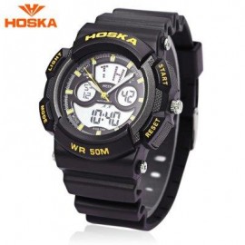 image of HOSKA HD004B DIGITAL QUARTZ CHILDREN SPORT WATCH CHRONOGRAPH CALENDAR ALARM BACKLIGHT 5ATM WRISTWATCH (YELLOW AND BLACK) 0