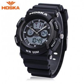 image of HOSKA HD004B DIGITAL QUARTZ CHILDREN SPORT WATCH CHRONOGRAPH CALENDAR ALARM BACKLIGHT 5ATM WRISTWATCH (WHITE AND BLACK) 0