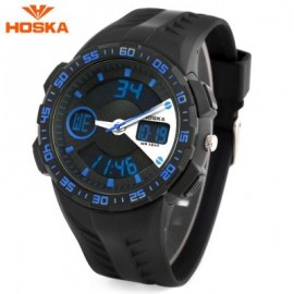 image of HOSKA HD029B CHILDREN DUAL MOVT WATCH 5ATM CALENDAR CHRONOGRAPH ALARM WRISTWATCH (BLUE AND BLACK) 0