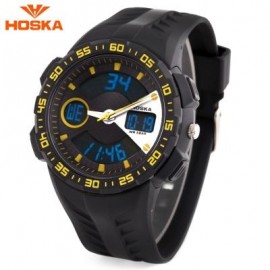 image of HOSKA HD029B CHILDREN DUAL MOVT WATCH 5ATM CALENDAR CHRONOGRAPH ALARM WRISTWATCH (YELLOW AND BLACK) 0
