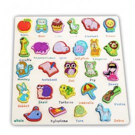 image of MUMAMA WOODEN BUILDING BLOCK ANIMAL LETTER PUZZLE TOY EARLY EDUCATIONAL GADGET (MULTICOLOR, ANIMAL PATTERN/CAPITAL PATTERN) Capital Pattern