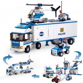 image of SLUBAN 2 IN1 CITY MOBILE POLICE STATION CAR TRUCK HELICOPTER BUILDING BLOCK BRICK TOY ( 572 PIECES ) (BLUEBELL) 0