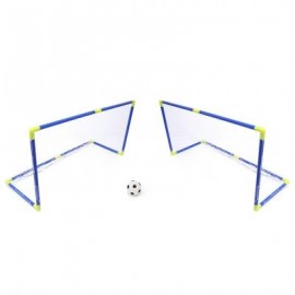 image of ANJANLE KIDS PORTABLE DOUBLE FOOTBALL GOAL NET SET SPORT TOY (BLUE AND YELLOW) -