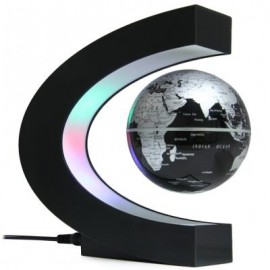 image of C SHAPE LEVITATION FLOATING GLOBE ROTATING MAGNETIC WORLD MAP COLORFUL LED LAMP DECORATION GIFT (BLACK) -