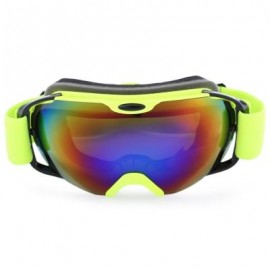 image of UV PROTECTION ANTI-FOG BIG SKIING GOGGLES MASK MEN WOMEN SNOWBOARDING GLASSES (COLORMIX) BLUE PLATE WITH GREEN FRAME