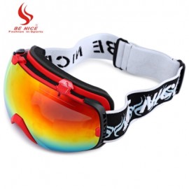 image of BE NICE 2084 UNISEX SPHERICAL ANTI-FOG DUAL LENS SNOWBOARD SKIING GOGGLE EYEWEAR (RED) -
