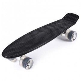 image of 22 INCHES MINI CRUISER BANANA STYLE LONGBOARD PASTEL COLOR FISH SKATEBOARD WITH LED FLASHING WHEELS (BLACK) 56.00 x 15.00 x 14.00 cm