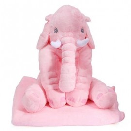 image of STUFFED CUTE SIMULATION GIANT ELEPHANT PLUSH DOLL TOY PILLOW WITH BLANKET BIRTHDAY CHRISTMAS GIFT (SHALLOW PINK) -