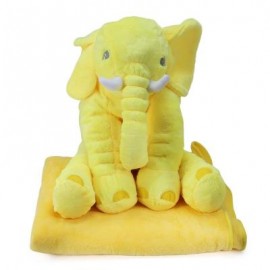 image of STUFFED CUTE SIMULATION GIANT ELEPHANT PLUSH DOLL TOY PILLOW WITH BLANKET BIRTHDAY CHRISTMAS GIFT (LIGHT YELLOW) -