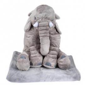image of STUFFED CUTE SIMULATION GIANT ELEPHANT PLUSH DOLL TOY PILLOW WITH BLANKET BIRTHDAY CHRISTMAS GIFT (LIGHT GRAY) -