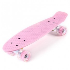 image of 22 INCHES MINI CRUISER BANANA STYLE LONGBOARD PASTEL COLOR BOARD WITH LED FLASHING WHEELS (LIGHT PINK) -