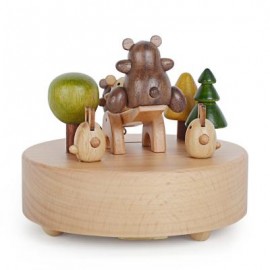 image of ROTATABLE LOVELY BEAR WOODEN MUSIC BOX TOY FOR KIDS 9.50 x 9.50 x 10.10 cm