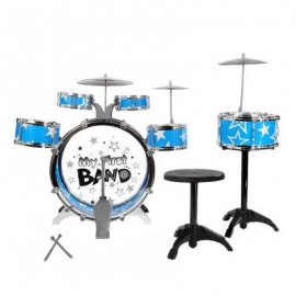 image of KIDS DRUMS KIT MUSICAL INSTRUMENT TOY WITH CYMBALS STOOL CHRISTMAS BIRTHDAY GIFT (BLUE) -